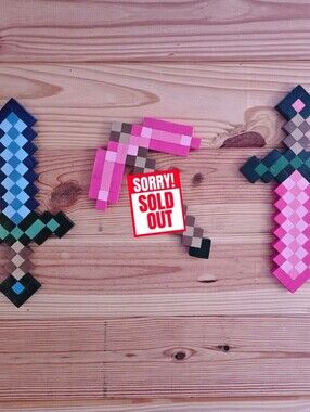Pixel Style Pink Pickaxe - Bright Pink and Brown
